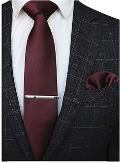 Solid Color Formal Necktie and Pocket Square Tie Clip Sets for Men
