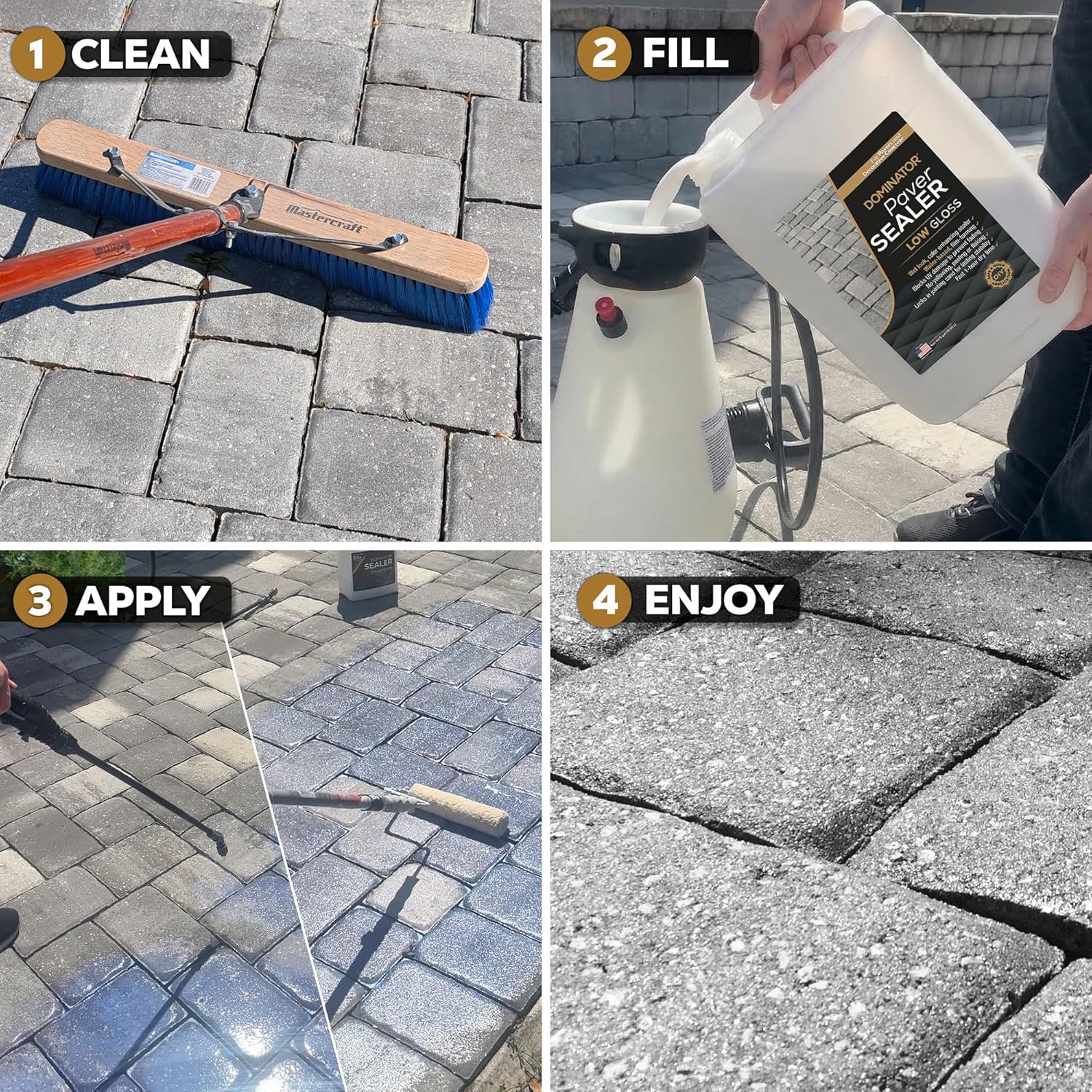 DOMINATOR Low Gloss Wet Look Paver Sealer 5 Gallon – Water Based Paver Sealer for Outdoor Driveway, Patio, Brick, Flagstone | Protects Against Stains, Cracks & Weather Damage