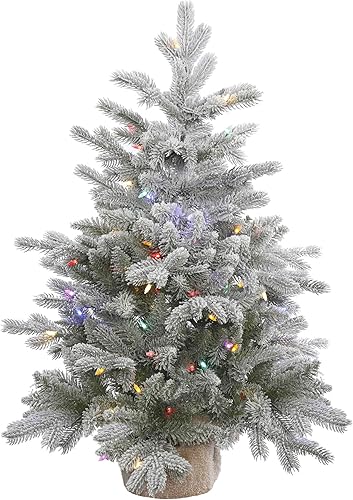 Vickerman Árbol de Navidad artificial de pino de sable esmerilado de 36 pulgadas, luces LED Dura-Lit® multicolor. Árbol de Navidad de pino de sable