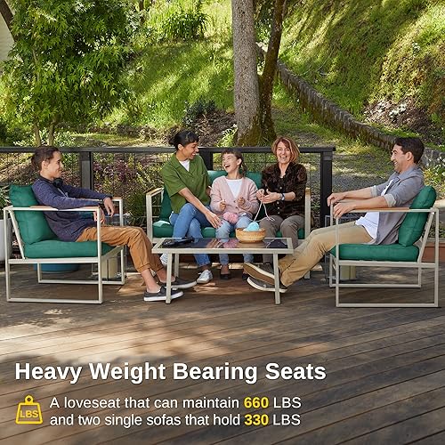 Miniatura 2 de EAST OAK Juego de muebles de patio, juego de 4 piezas para patio al aire libre con sofá, cojín de asiento extraíble y lavable, mesa de vidrio