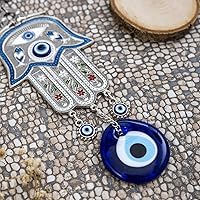 Vista 5 de Adorno colgante de pared de mano de madre Hamsa azul turco de Fátima contra el mal de ojo, amuleto de cuentas de nazar turco, regalo de amuleto