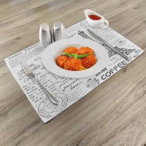 Miniatura 2 de Ambesonne Paris - Juego de 4 manteles individuales de tela lavable para mesa de comedor, tamaño estándar, diseño de Bonjour Croissan, diseño de la