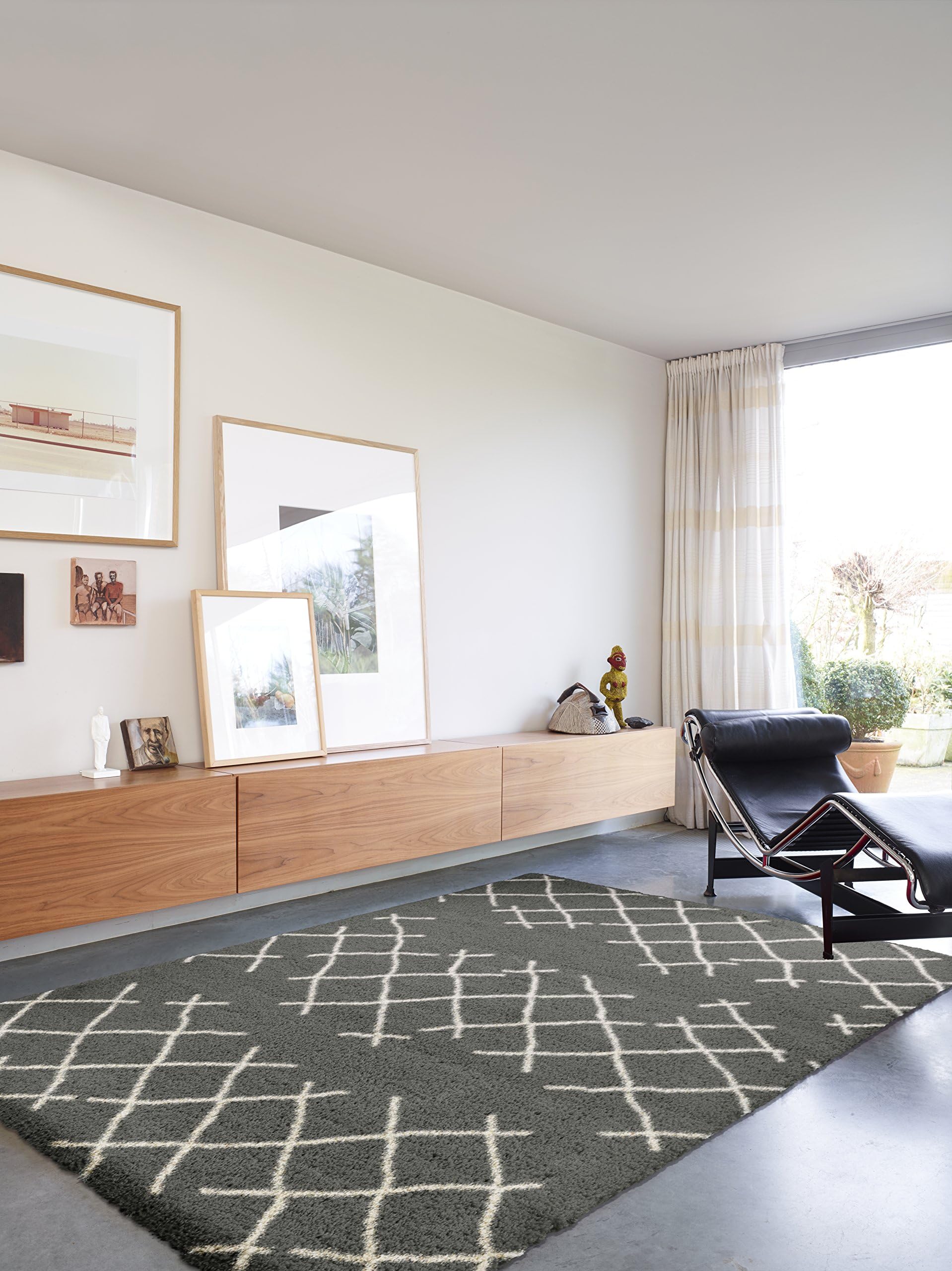 Art For Kids Berber Style Shaggy Rug, Polyester, Grey, 120 x 170 cm