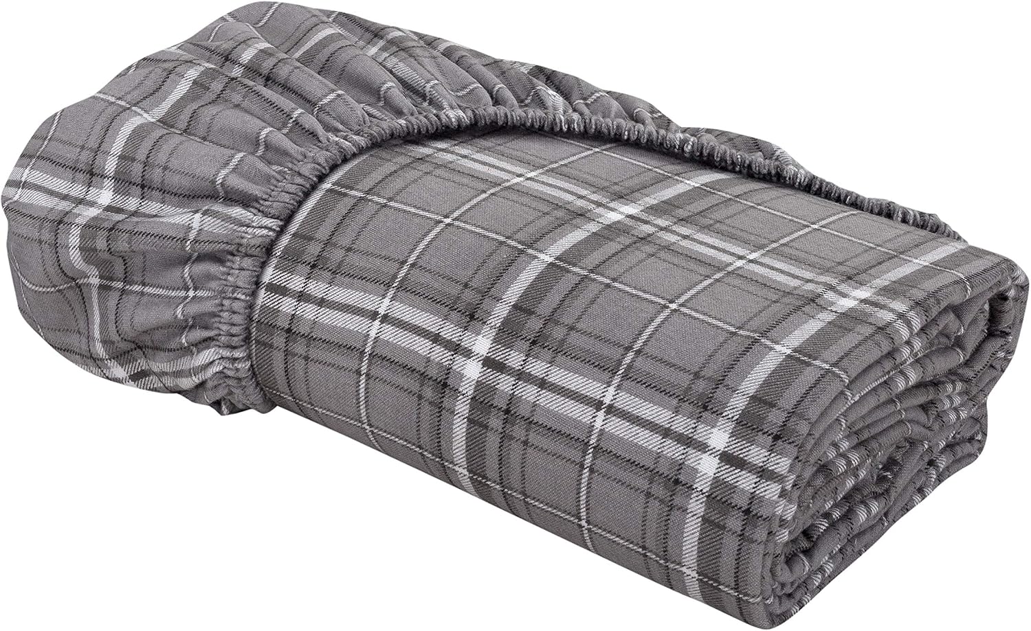 DELANNA Flannel Fitted Sheet Queen 100% Brushed Cotton All Around Elastic 1 Fitted Sheet (60"x80") (Queen, Grey Plaid)