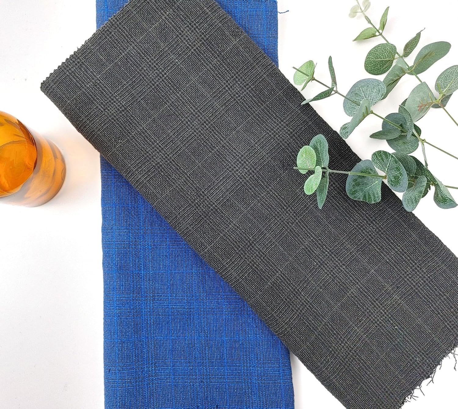 Linen Cotton Glen Plaid Fabric: Heavyweight Elegance for Crafting and Home Décor 7582 7583 Blue