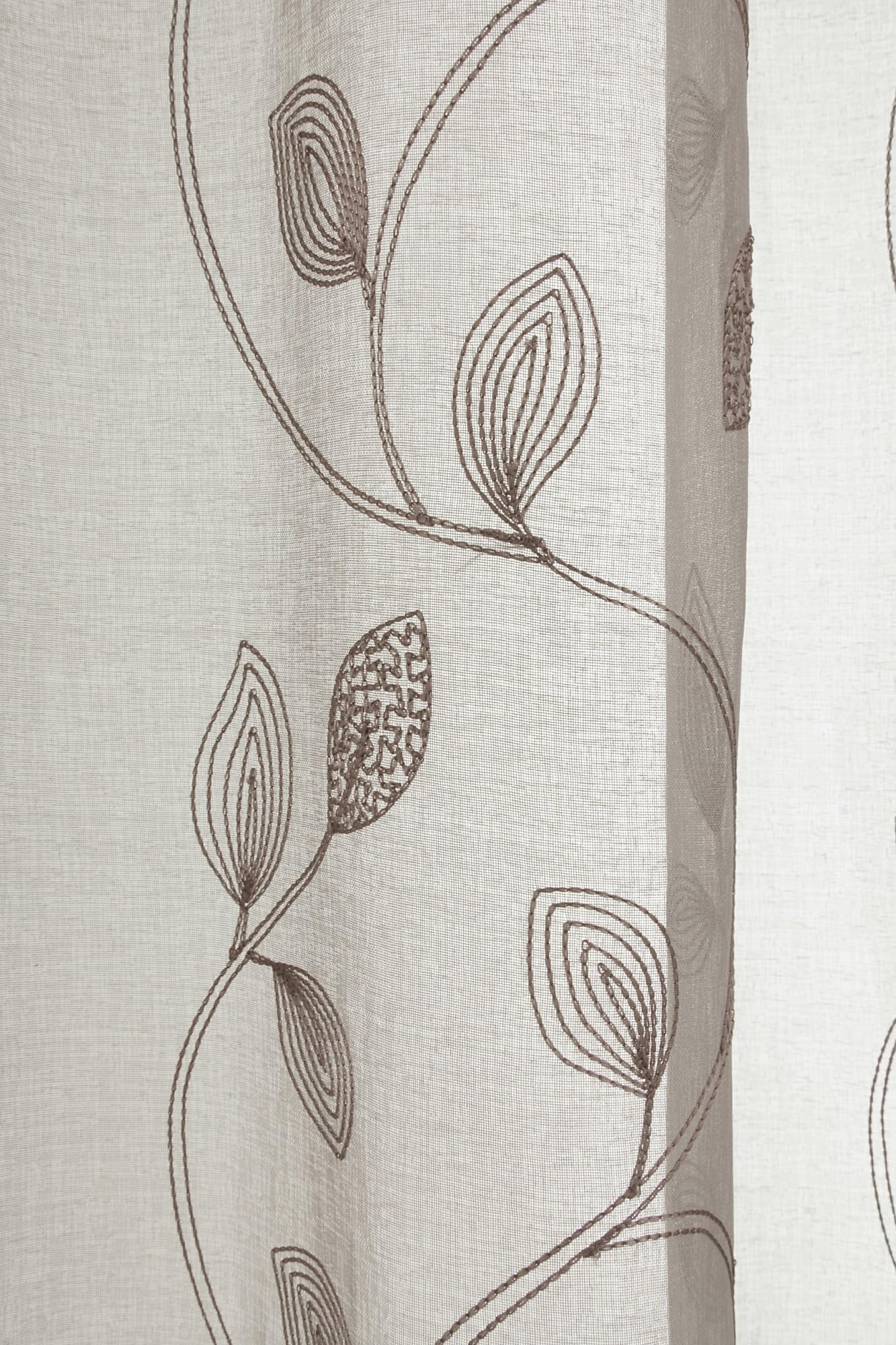 Gardinia Curtain with Eyelets, Vine Leaves Embroidery, Brown, 135 x 245 cm