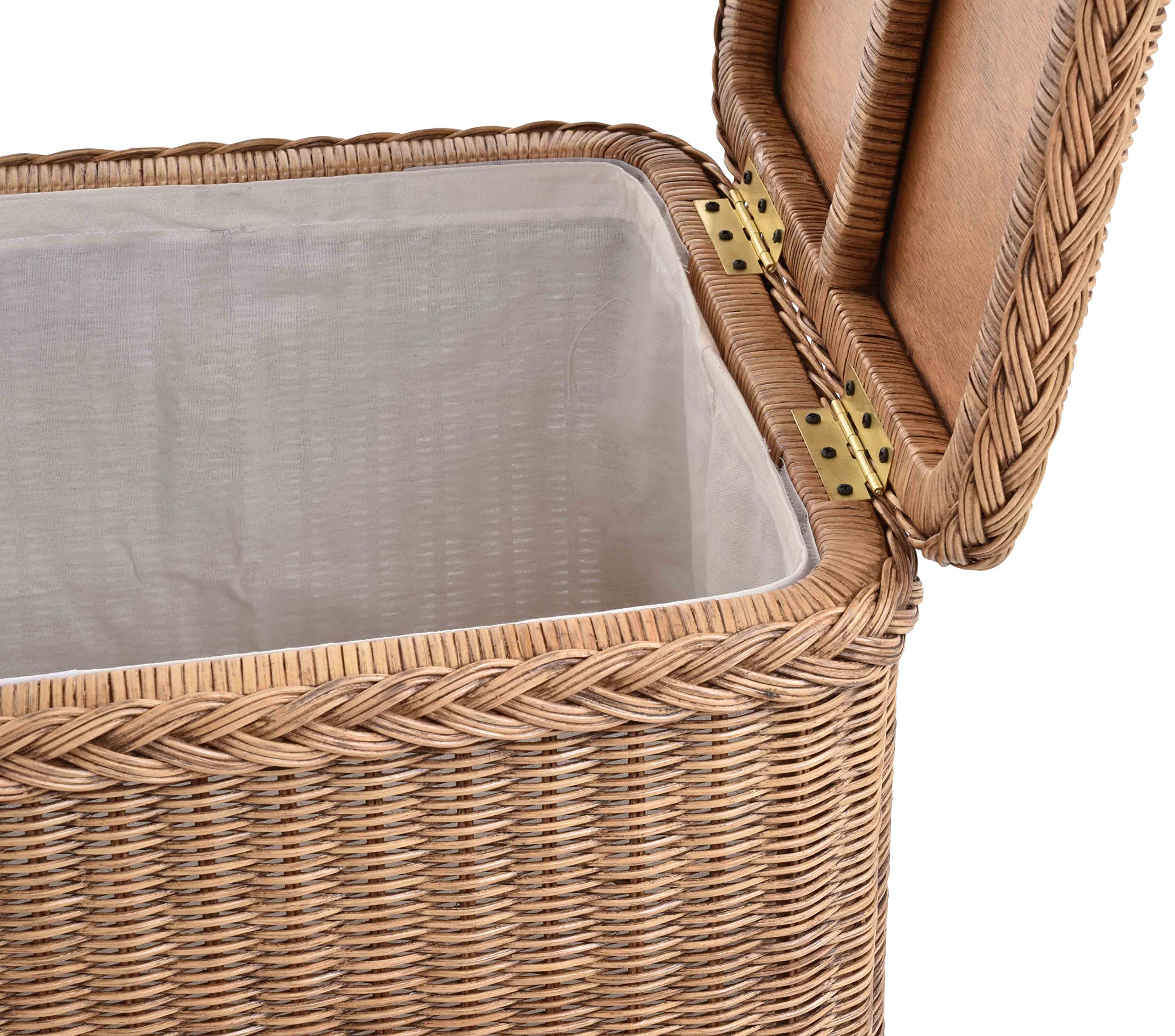 Panier à linge en rotin - Boîte de rangement avec couvercle - Panier à linge - Coffre à linge (carré, marron vintage)