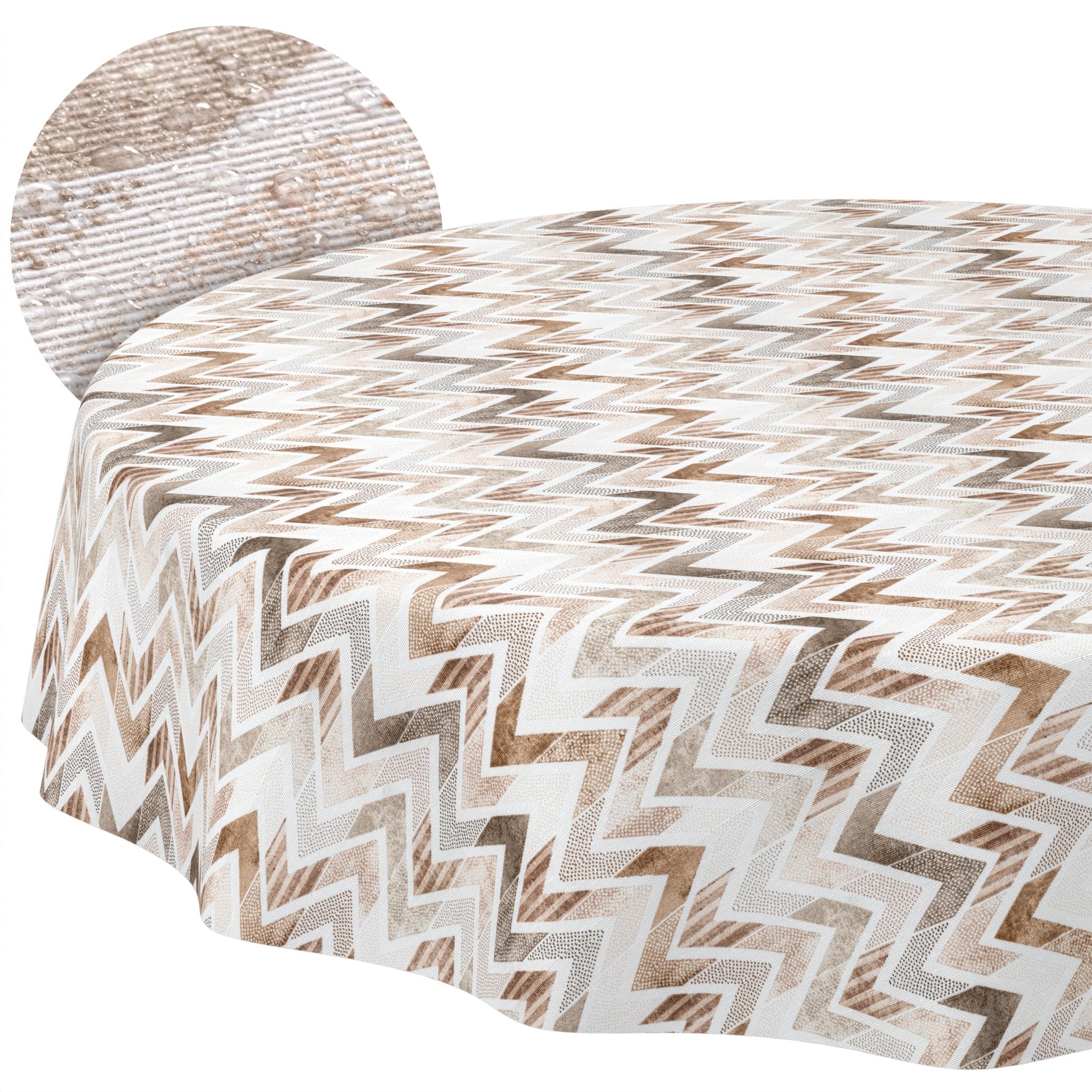 ANRO Washable Tablecloth Zigzag Round 140 cm - Water-Repellent Indoor Outdoor Lotus Effect Cut Edge