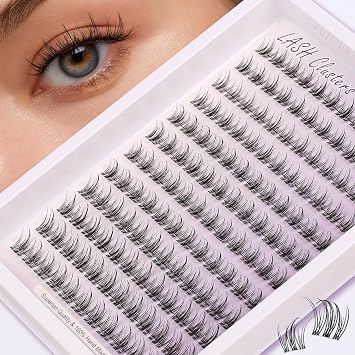 Natural Lash Clusters Kit Wispy Lash Invisible Clear Band Cluster Eyelash Extensions Kit 8-16mm Individual Lashes Extension D Curl Eyelash Clusters with Anime Clusters