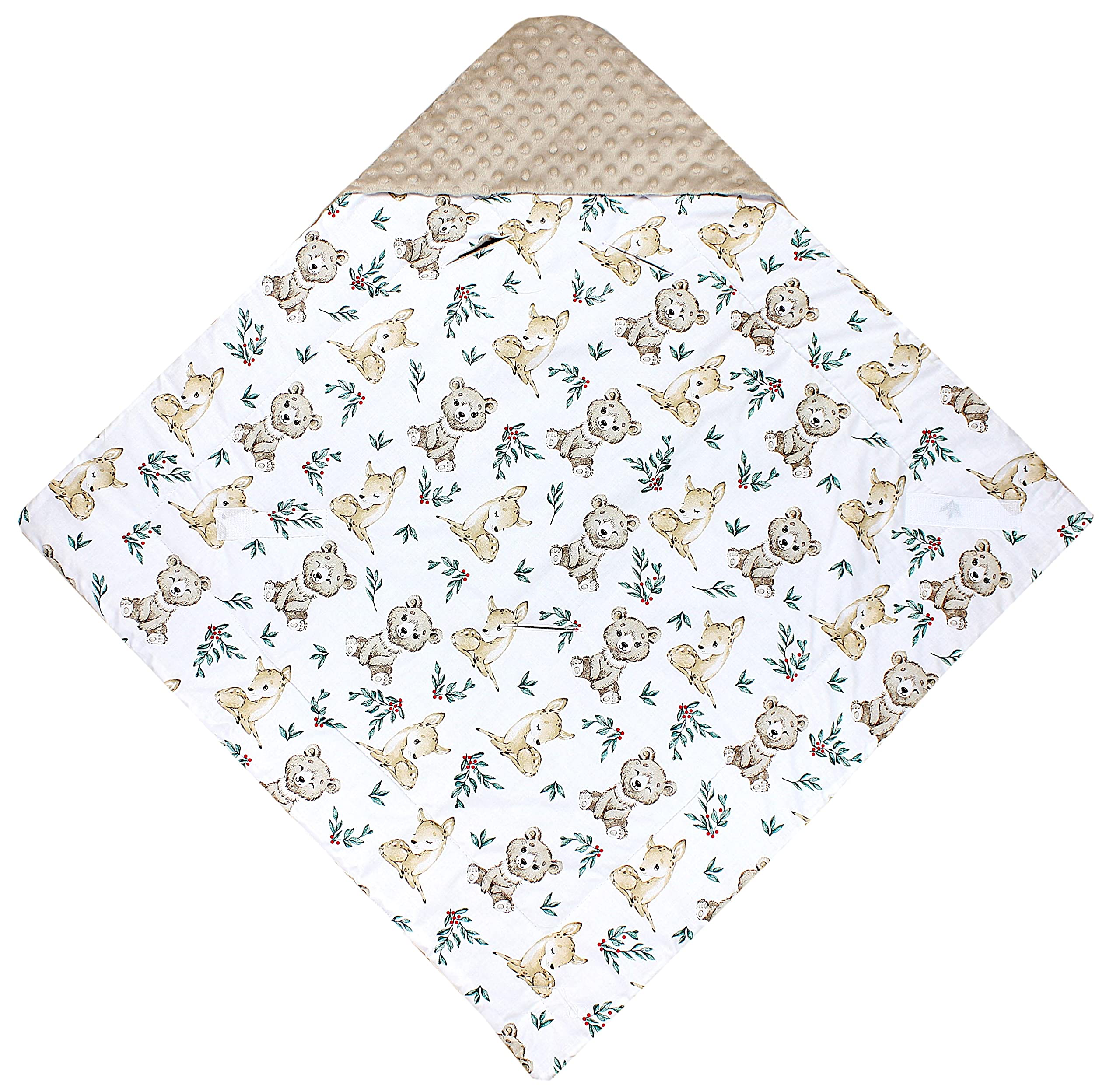 TupTam Baby Winter Einschlagdecke Babydecke 75x75cm für Autositz Babyschale Wattiert Minky Baumwolle Universal, Farbe: Rehlein/Bären/Beige/Hellbraun, Größe: Einheitsgröße