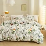 ECOCOTT Couverture de couette florale Taille du roi - 100% Motif d'impression de fleurs de coton naturel 1 Couvercle avec fermeture éclair et 2 Oreillers, doux et respirant 3 Ensemble de literie de pièces