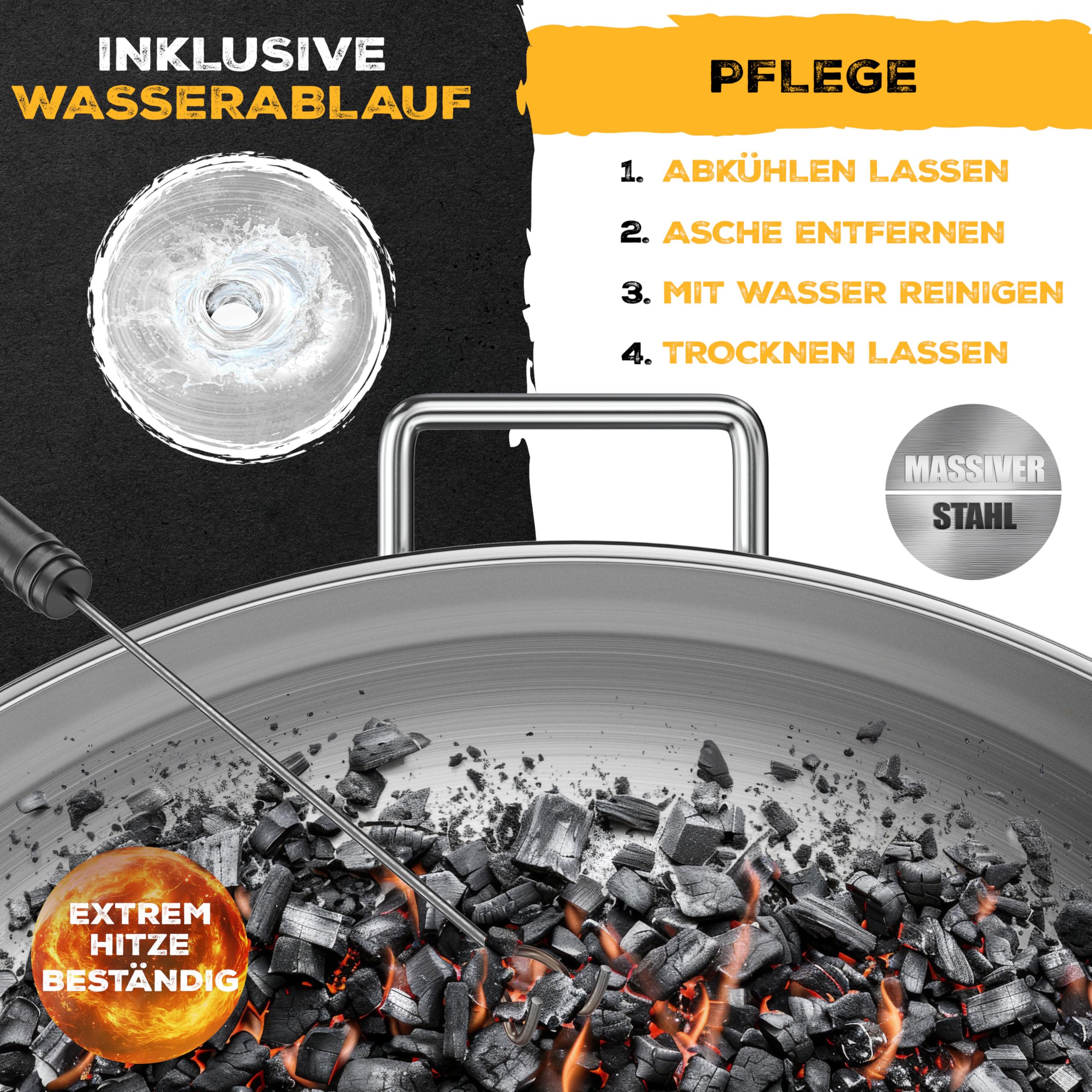 KESSER Feuerschale 2,5mm Stahldicke Ø80cm legierter Stahl Feuerkorb mit Feuerhaken Gusseisen für Garten Terrasse