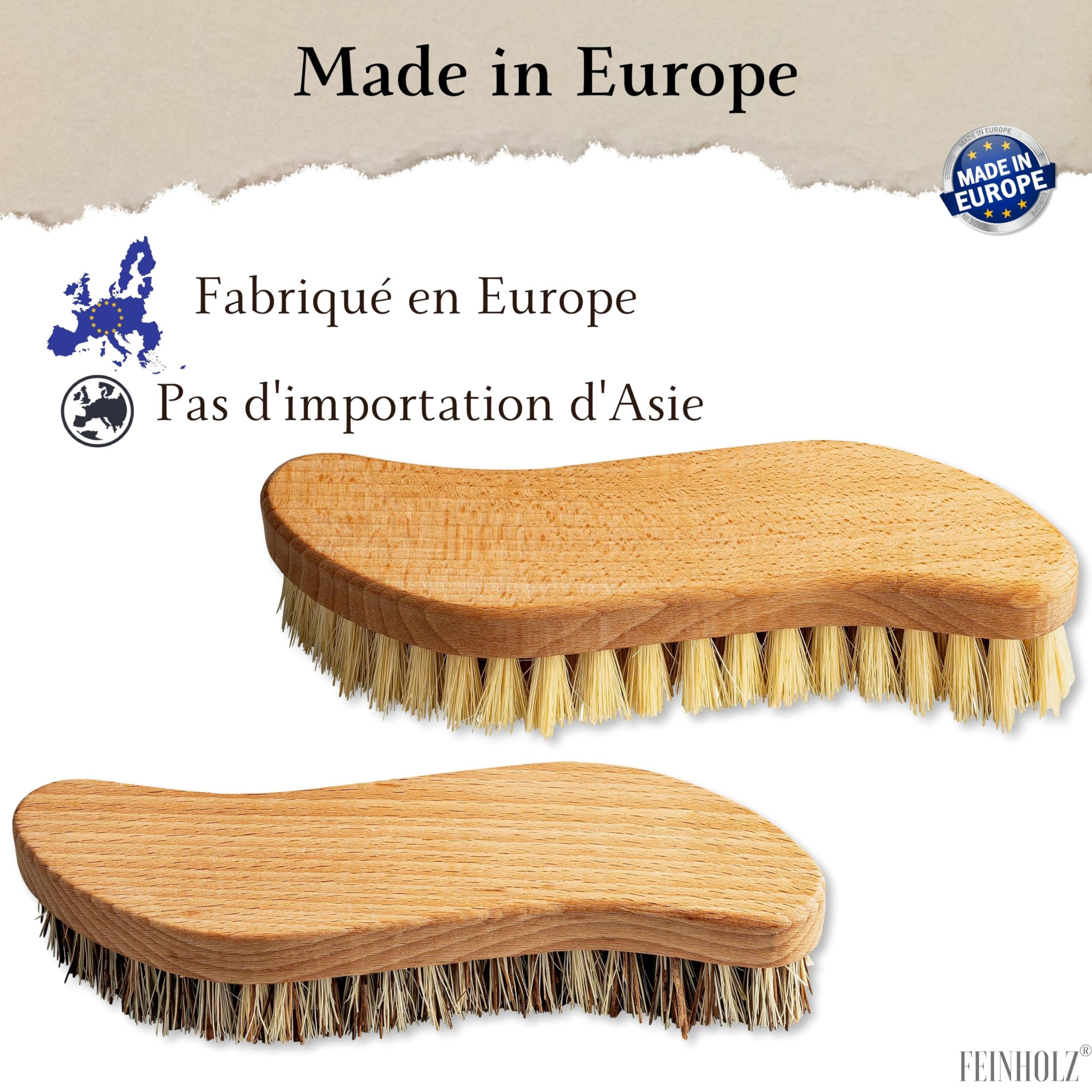 Lot De 2 Brosses à Récurer Extra Dures – Poils Naturels Puissants + Poignée Ergonomique Bois En S – Idéale Maison, Jardin, Cuisine – Fabriquée En Allemagne