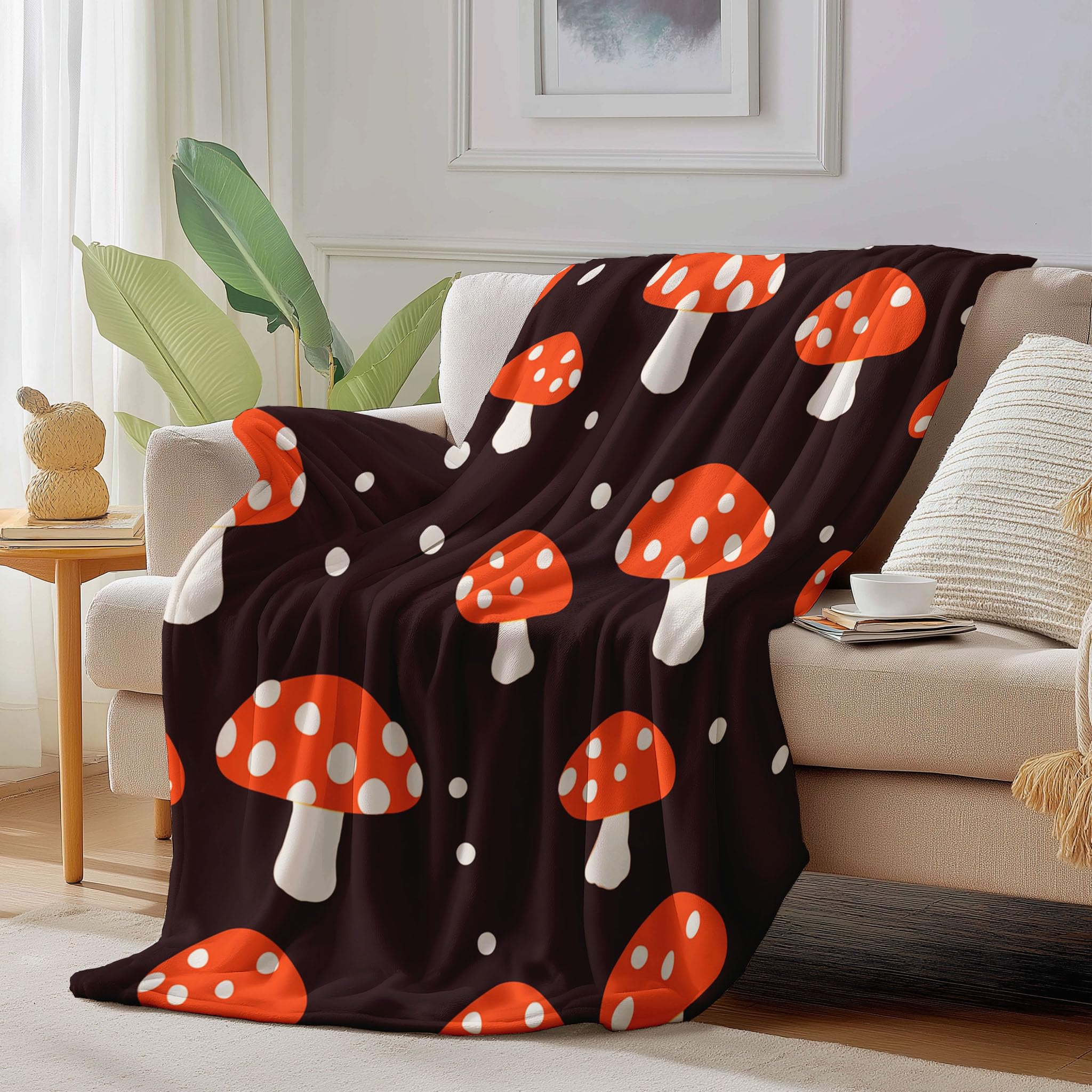 Couverture en flanelle anti-froid microfibre douce motif champignon