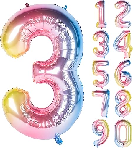 Miniatura 23 de Globos de dígitos de número morado de 40 pulgadas de papel de aluminio con helio para fiesta de cumpleaños (Morado 7) Púrpura 7,Arco iris oscuro