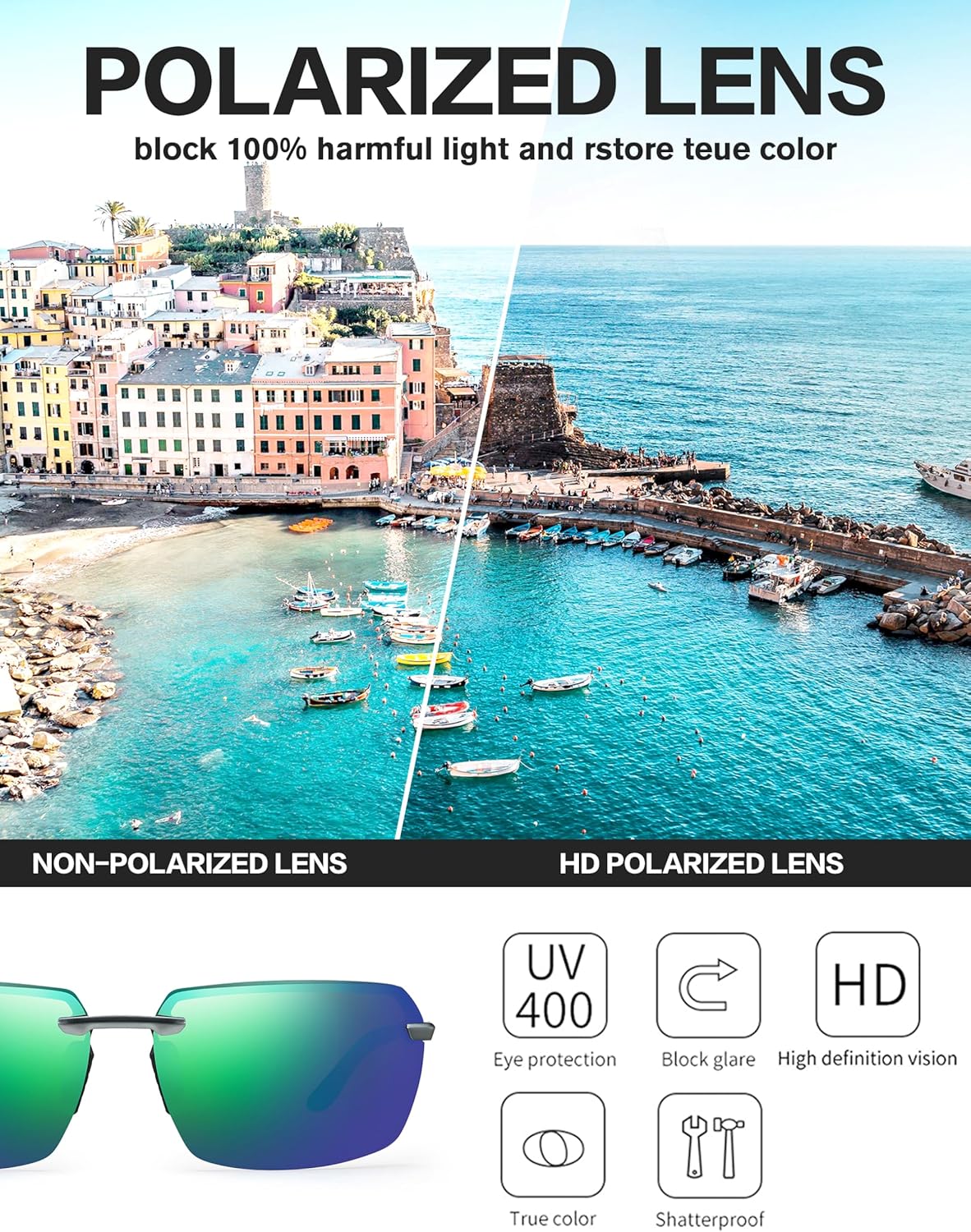 BIRCEN Mens Polarized Sunglasses for Driving: Rimless UV Protection Sun Glasses with Al-Mg Frame for Fishing Traveling Golf - Image 5