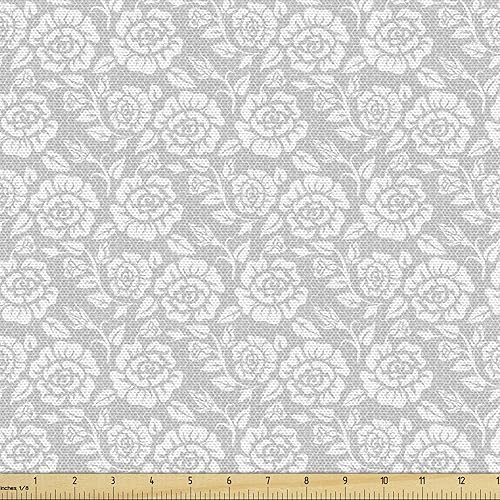 Lunarable Tela gris de The Yard, estilo de encaje, vintage, patrón femenino antiguo, tela decorativa para tapicería y detalles del hogar, 1 yarda,