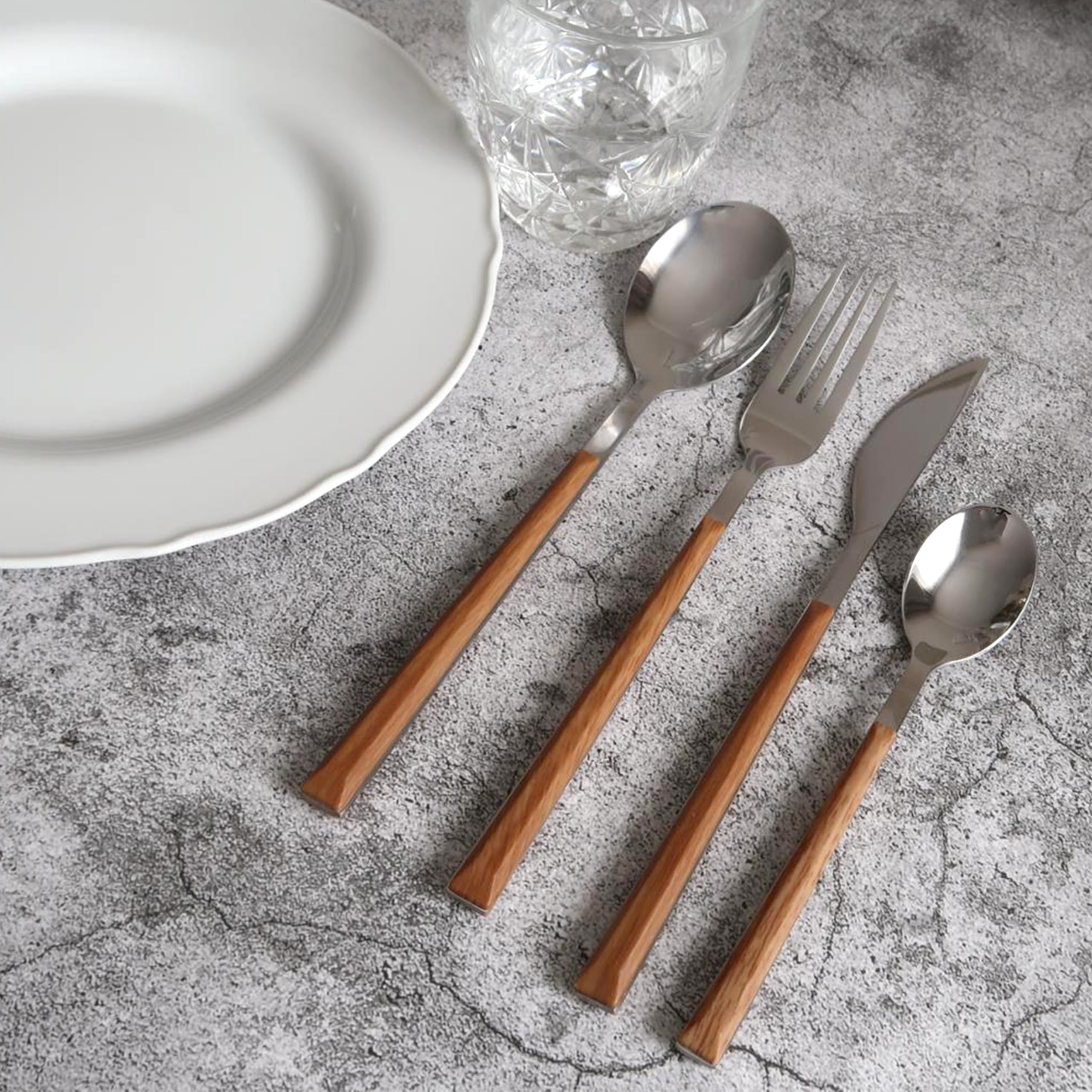 Ménagère 16 pièces grain bois vaisselle inox manche ABS - BWD