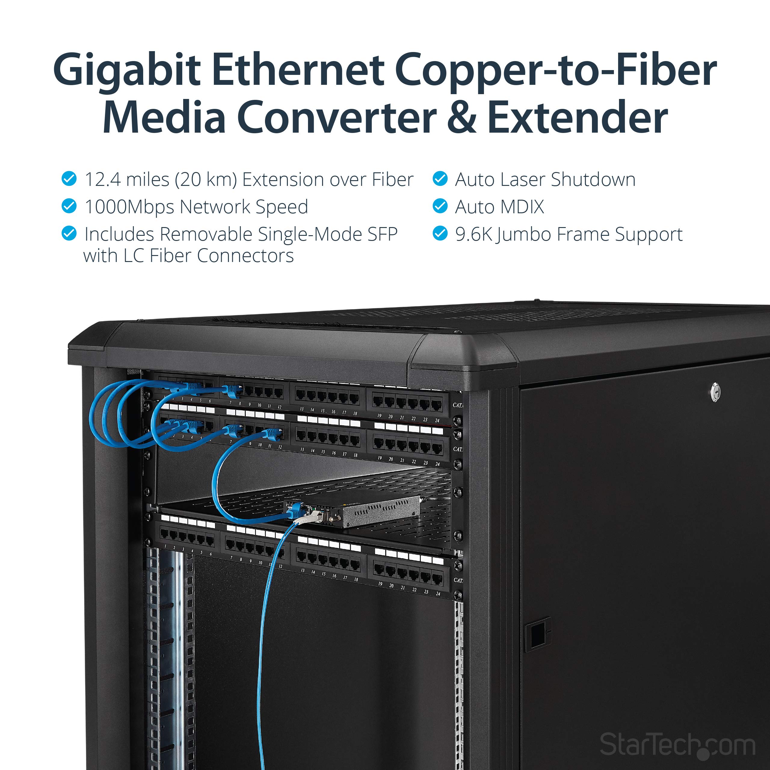 StarTech Convertitore Media in Fibra Monomodale SM LC Gigabit Ethernet 20km | Ideale per Connessioni a Lunga Distanza, Estende la Rete su Fibra Ottica