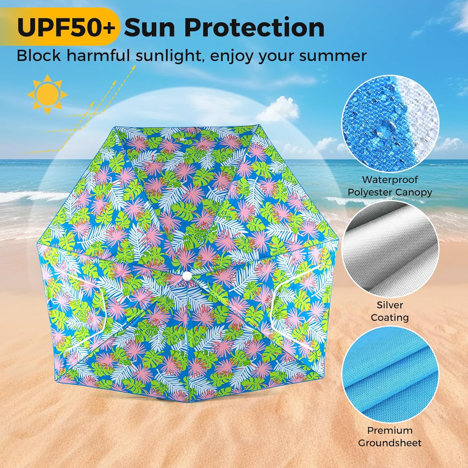 GYMAX Beach Umbrella Tent, 2-in-1 Pop up Beach Tent UPF50+ with Carrying Bag, Groundsheet, Side Panels, Sun Shelter for Outdoor Camping