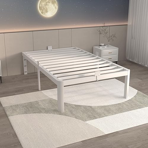 Miniatura 11 de ITIMIDI - Marco de cama de metal color blanco, tamaño queen, con patas de esquinas redondas, plataformas de 14 pulgadas, marcos de cama