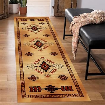 Southwest Tribal Runner Rugs, 2x8ft, Traditional Ethnic Native Aztec Print Pattern Rustic Carpet Runners, Ultra-Thin Easy-Washing Short Pile Distressed Long Hallway Rug for Front Door Foyer