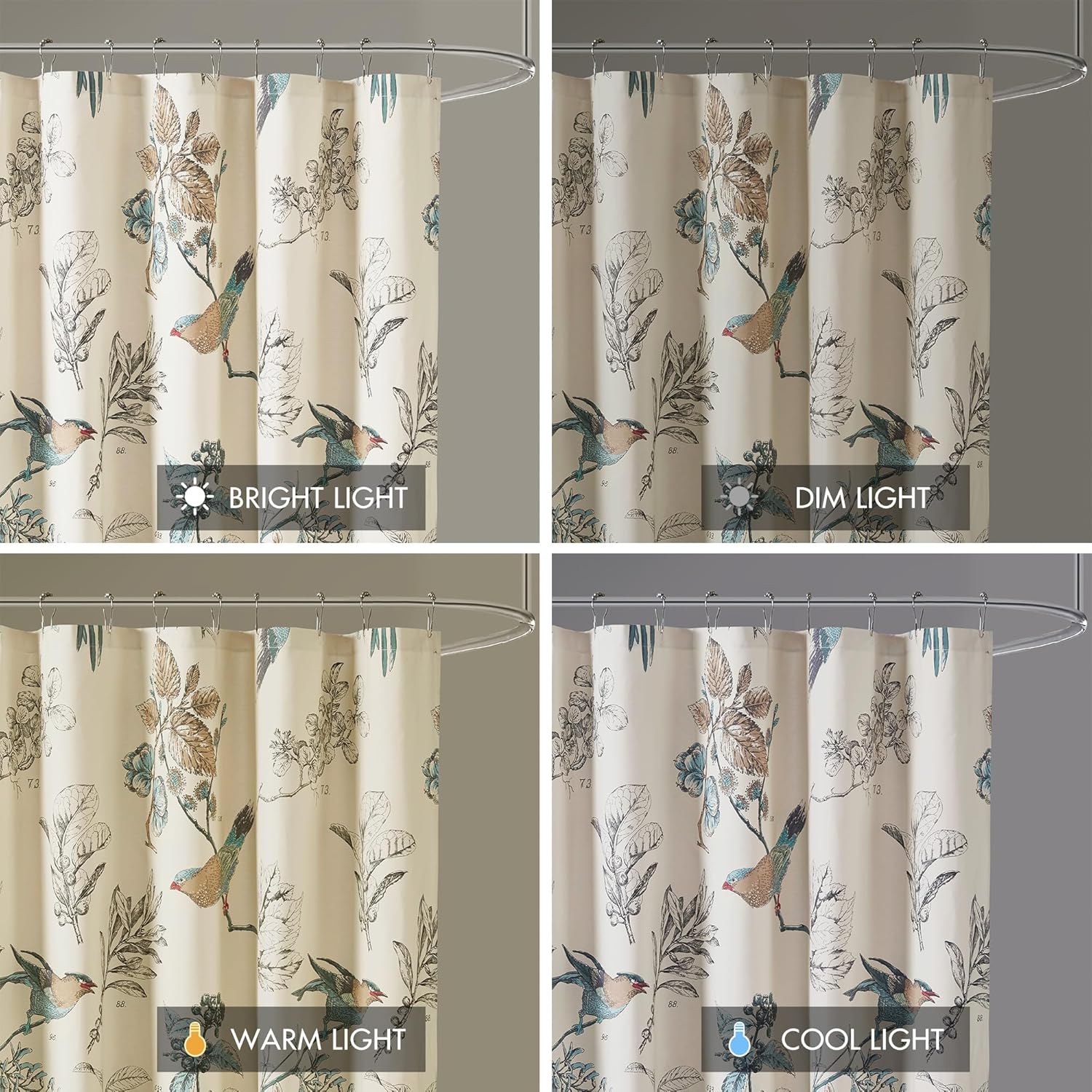 Madison Park Shower Curtain, Bird & Leaf Print, Farmhouse Shower Curtain for Bathroom, Modern Country Bathroom Décor, Machine Washable, Cotton Shower Curtain, Quincy, 72x72" Khaki