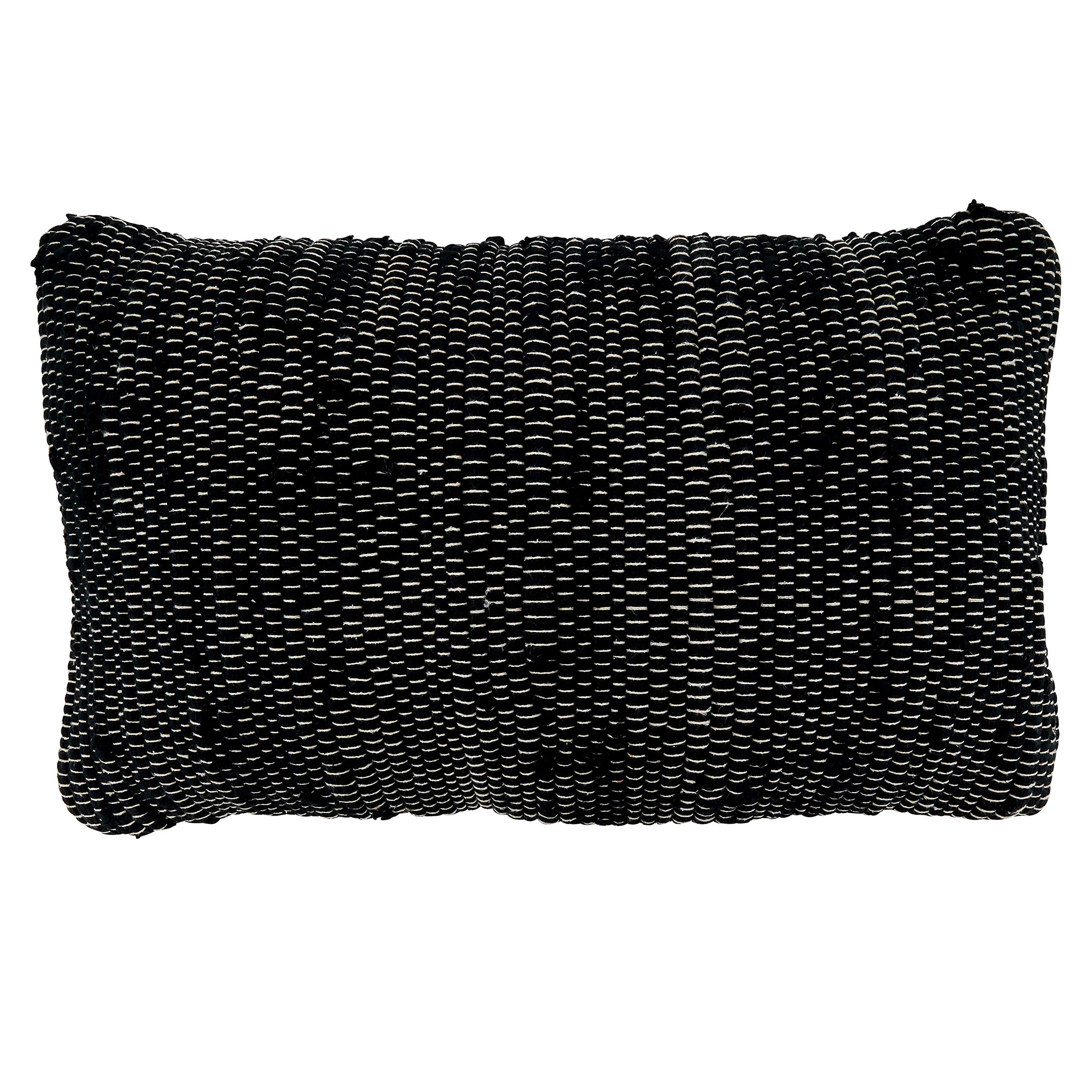 SARO LIFESTYLE Noir Collection Chindi Throw Pillow with Poly Filling 14x23 Black