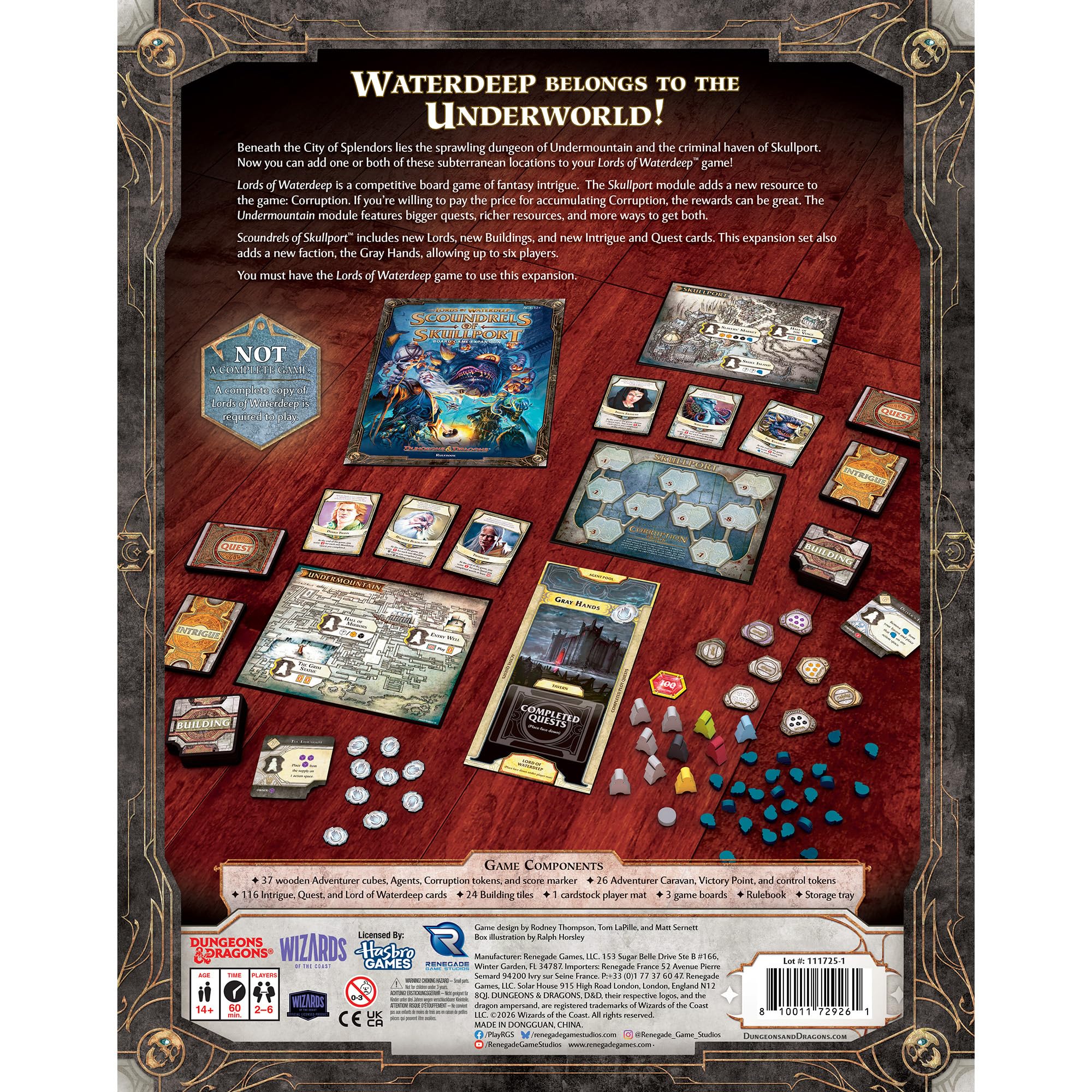 Renegade | D&D Lords Of Waterdeep Scoundrels Of Skullport Expansion | Board Game Expansion, Skullport And Undermountain Modules, Corruption, Cards And Boards | 2-6 Players | 120 Min