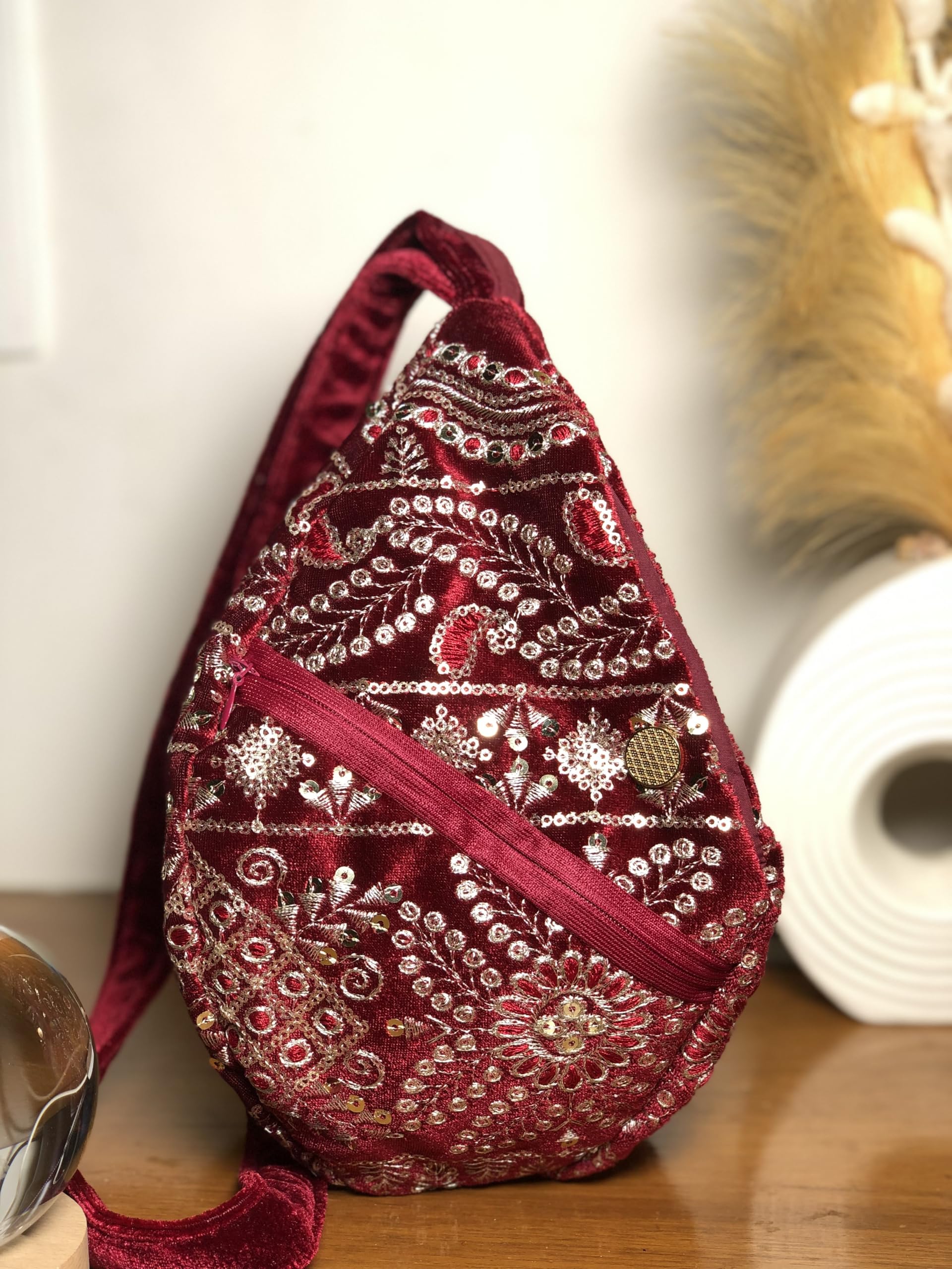 Embroidery Velvet Japa Bag for Chanting Mala | Handmade Prayer Bead Bag | Soft Velvet Meditation Pouch | Spiritual Mala Holder | Devotional Bead Storage Bag | Unisex (Royal Crimson Red)-image-19