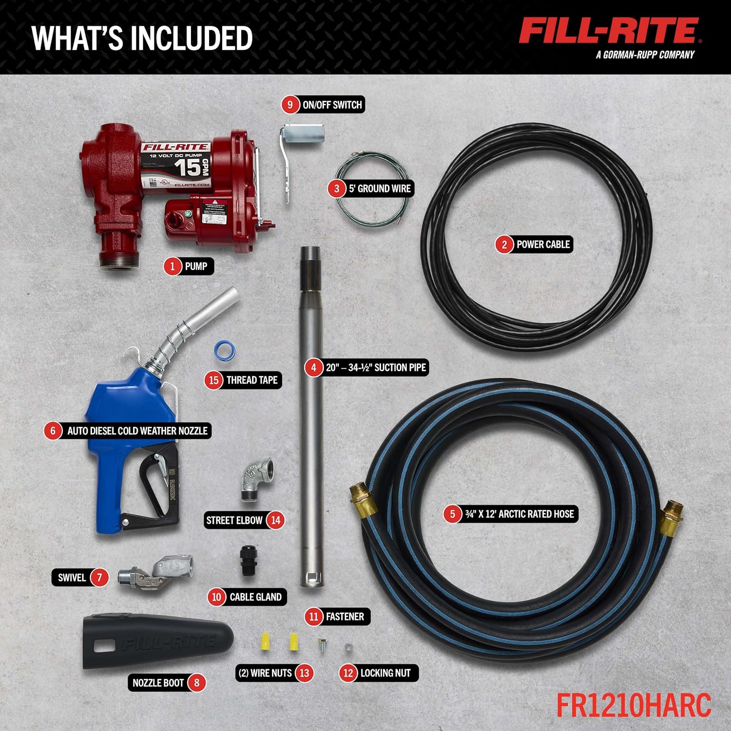 Fill-Rite FR1210HARC 12V 15 GPM Fuel Transfer Pump with Arctic, Cold Weather, Package | Gasoline, Diesel, Kerosene, Ethanol & Methanol Blends & Biodiesel
