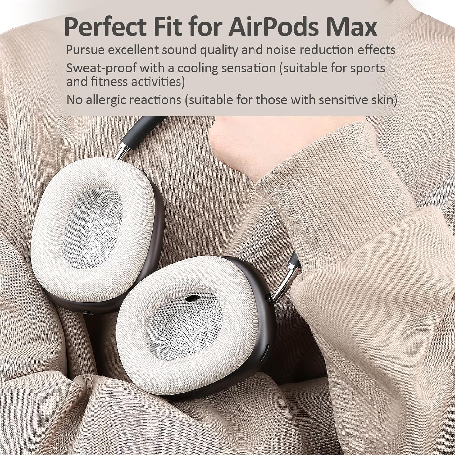 Upgraded Silicone Ear Cushions for AirPods Max Headphones 2024, Protein Leather Covered Ear Pads with Silicone & Memory Foam and Magnet (Starlight) - Image 2