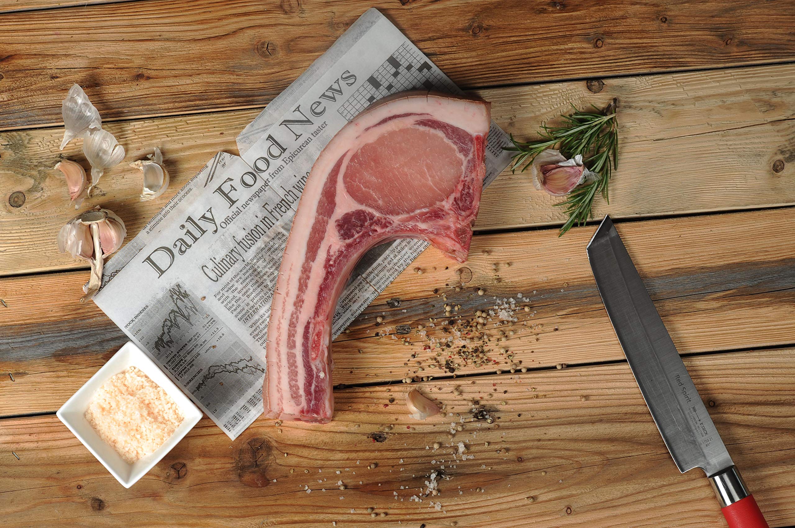 Altes-Ferkel - Dry-Aged Kotelett 500g von DER LUDWIG, Deutsches Landschwein aus eigener Schlachtung, trocken gereift, Metzgerkotelett mit langen Rippen, vakuumverpackt