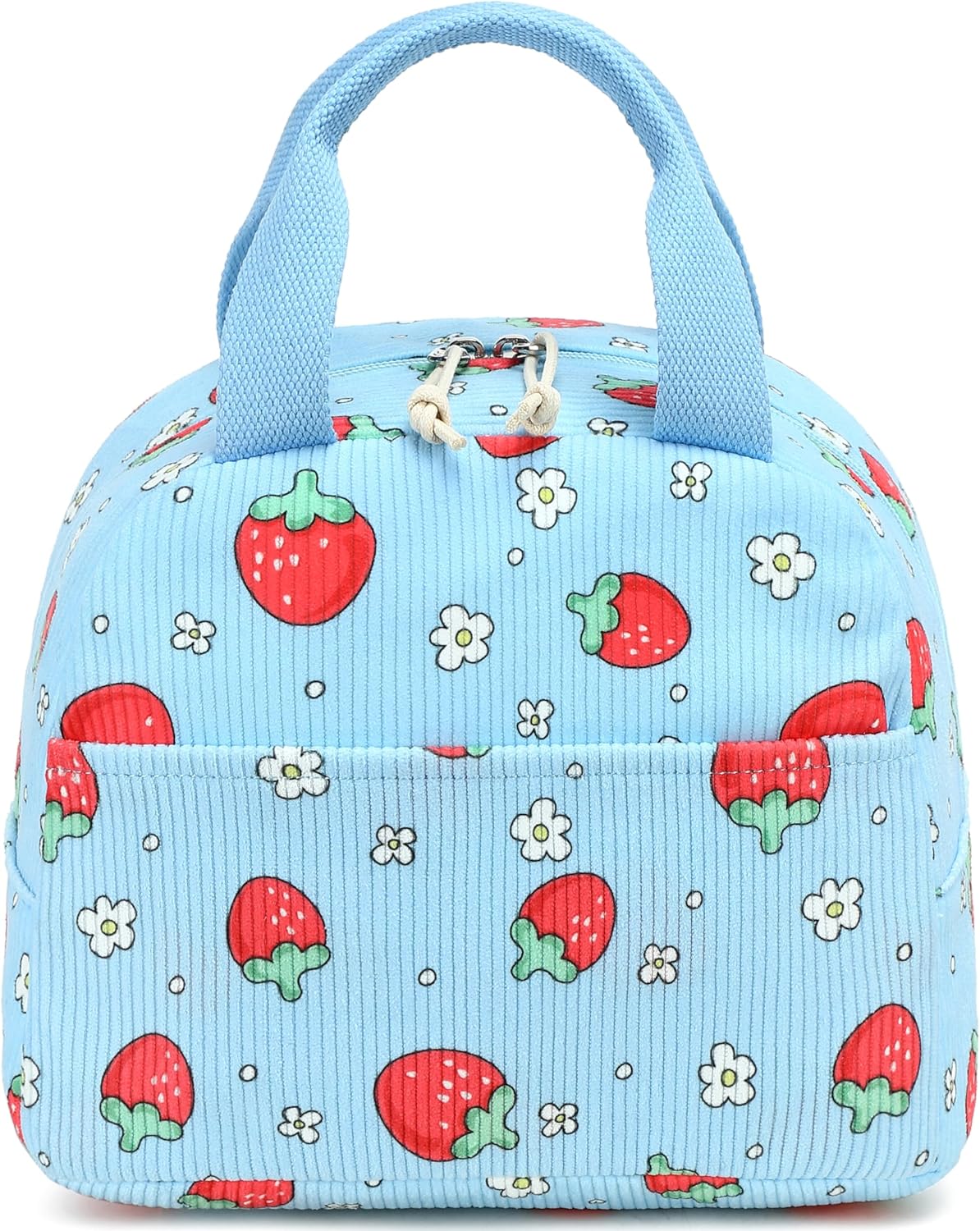 LEDAOU Kids Lunch Bag for Girls, Insulated School Lunch Box, Lightweight (Corduroy Blue Strawberry) image 2