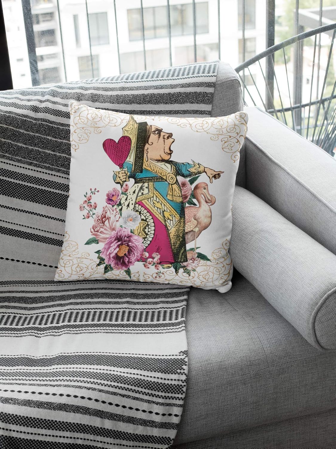 White Lapin Pillow Cover 18x18 Alice in Wonderland Queen Vintage Looking Decorative Throw Pillow Cove Square Cushion Case for Couch Sofa Indoor Outdoor Home Decor Holiday Decor