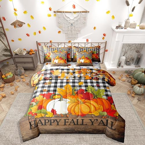 Erosebridal Thanksgiving Pumpkin Queen Comforter Set with Sheets, Geometric Latt