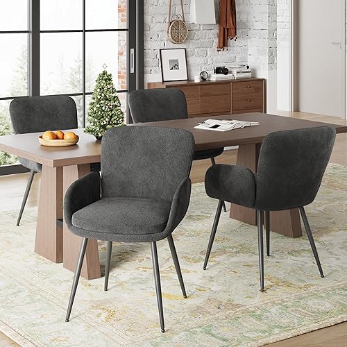 Miniatura 6 de VKNOW Juego de 2 sillas de comedor modernas, sillas de comedor tapizadas con reposabrazos, sillas de cocina con respaldo ergonómico curvado para
