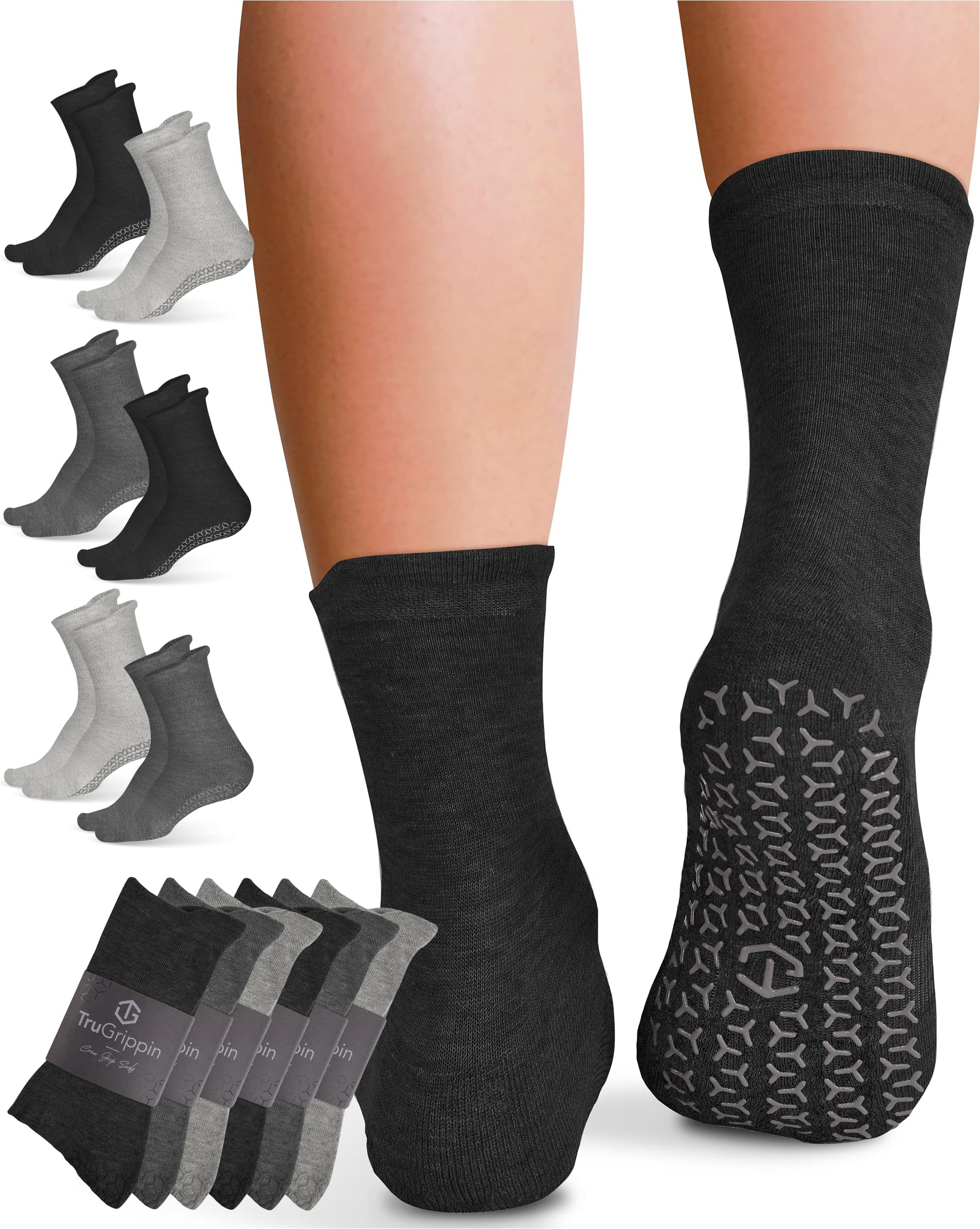 TruGrippinNo Slip Socks Women - 6 Pair Non Skid Socks Womens | Grippy Socks for Women