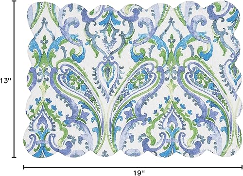 Miniatura 10 de C&F Home Juliet - Juego de 6 manteles individuales rectangulares acolchados reversibles con patrón de cachemira azul, verde y blanco, diseño de