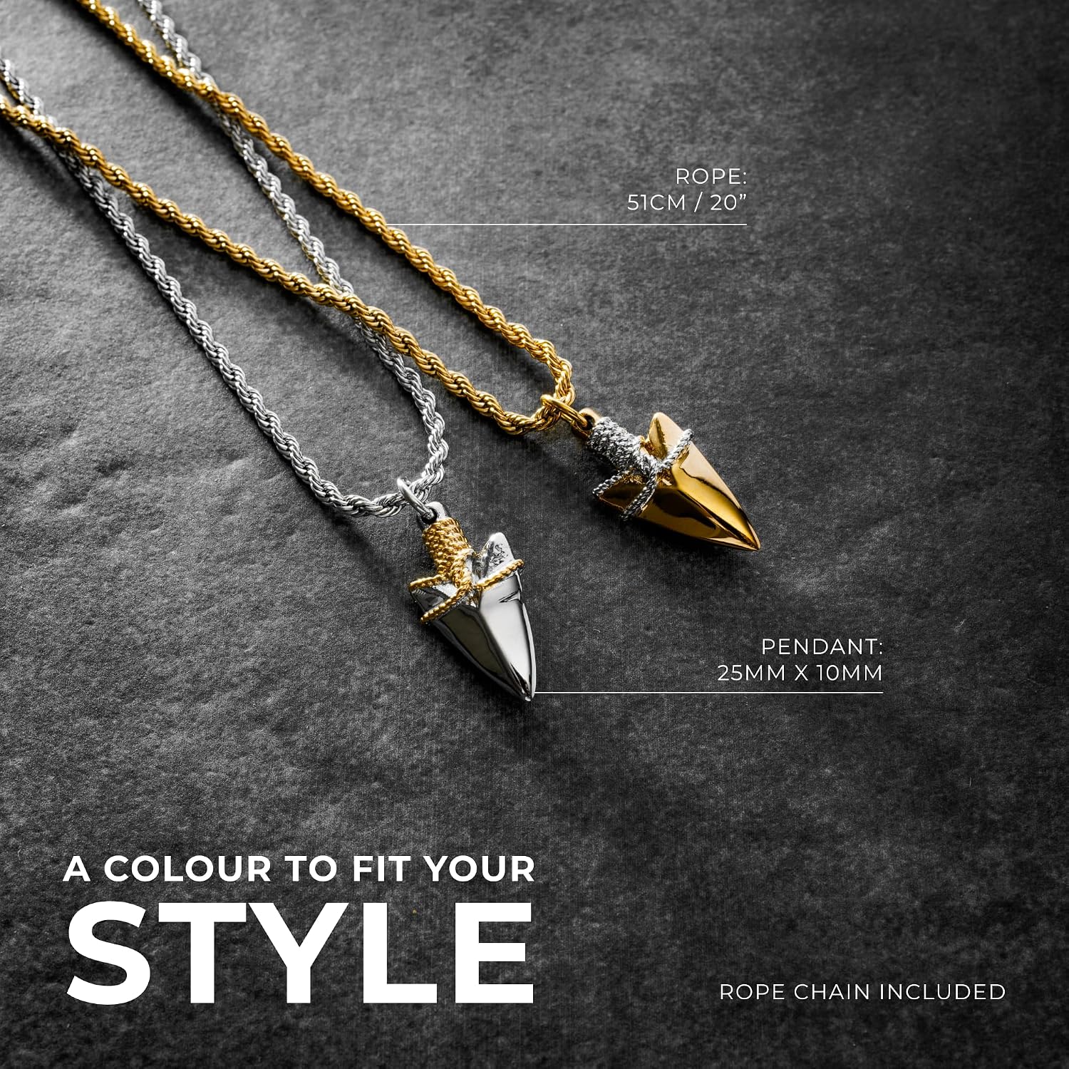 CRAFTD - Arrow Pendant Necklace - 20.5" Chain Link with 20MM x 20MM Pendant - Waterproof, Heat & Sweat Resistant - Gifts for Men - Men's Jewelry -