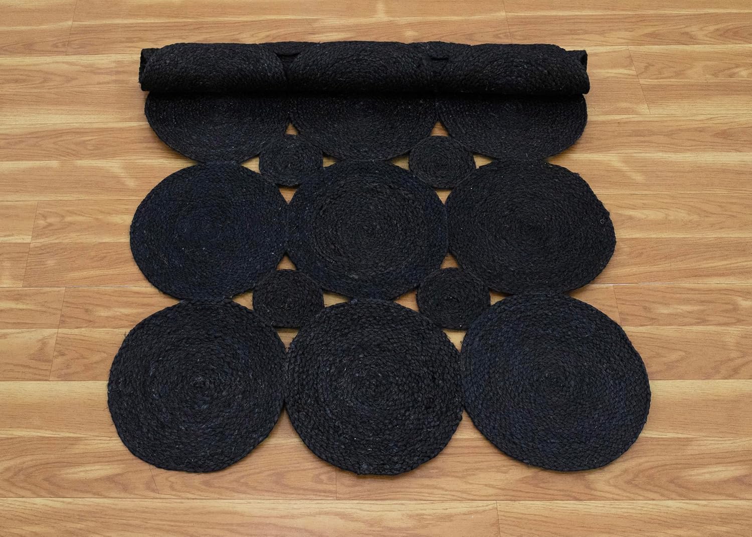 Scallop Edge 3x5 Feet Black Scalloped Natural Hand Braided Jute Solid Design Handmade Boho Flatweave Jute Rug Thick 0.27" Indoor Outdoor Rugs for Bedside Kitchen Enterway | Christmas Decoration