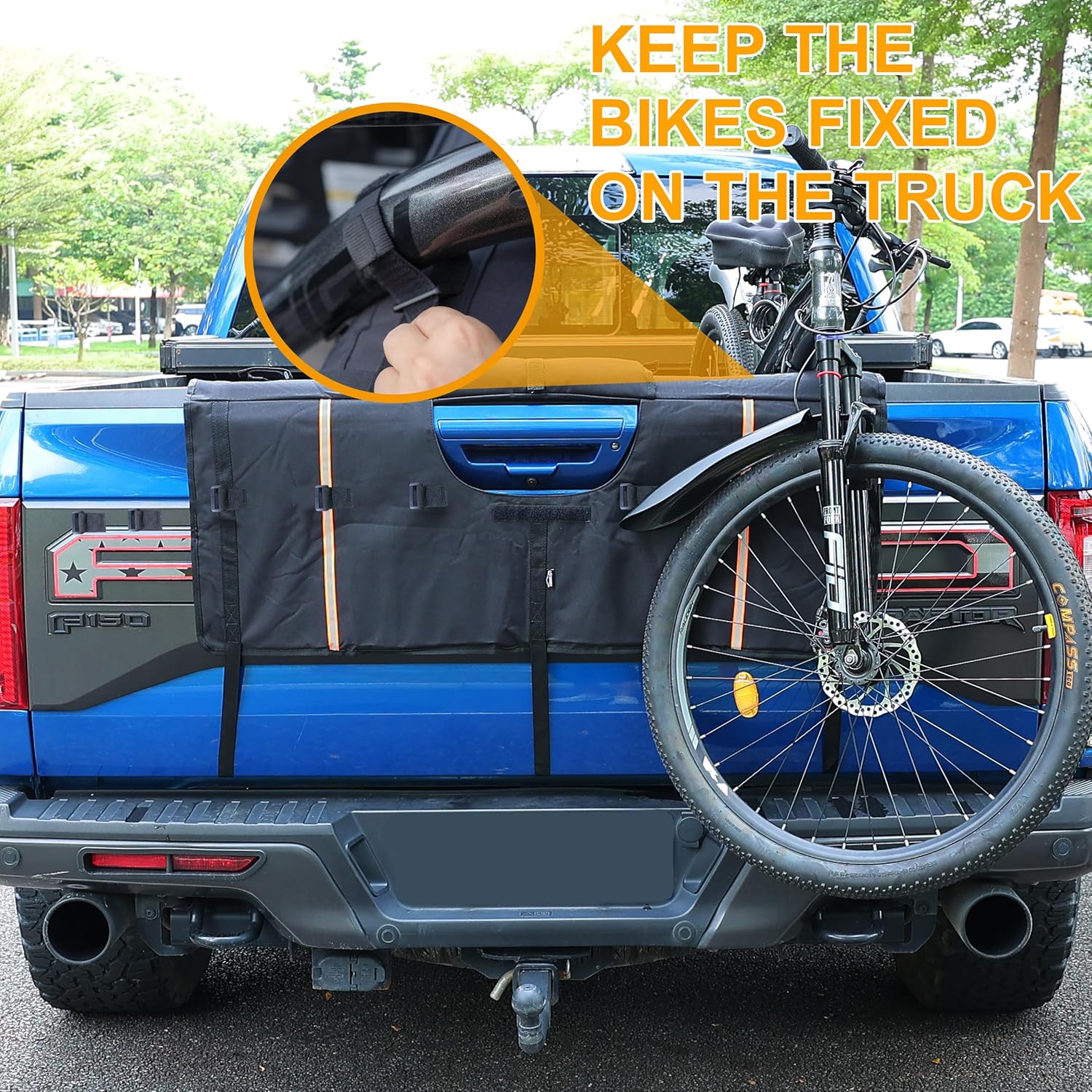 amooca tailgate pad for mountain bikes pickup truck tailgate protection pad with 2 tool pockets 42'' wide for 4 bicycles