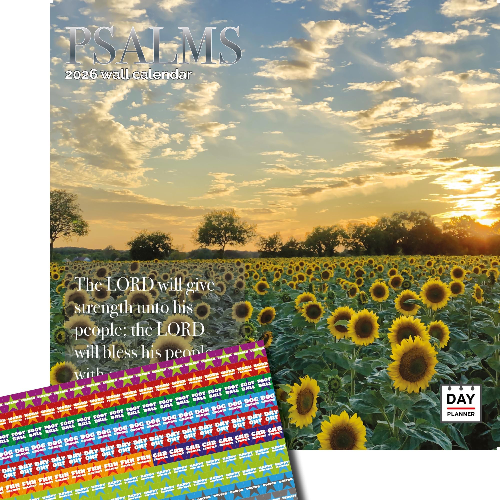 Dayplanner Publishing Psalms Calendar 2026, Large Square Wall Calendar With Organisational Stickers, 16 Month, Psalms Gift Religion Calendar