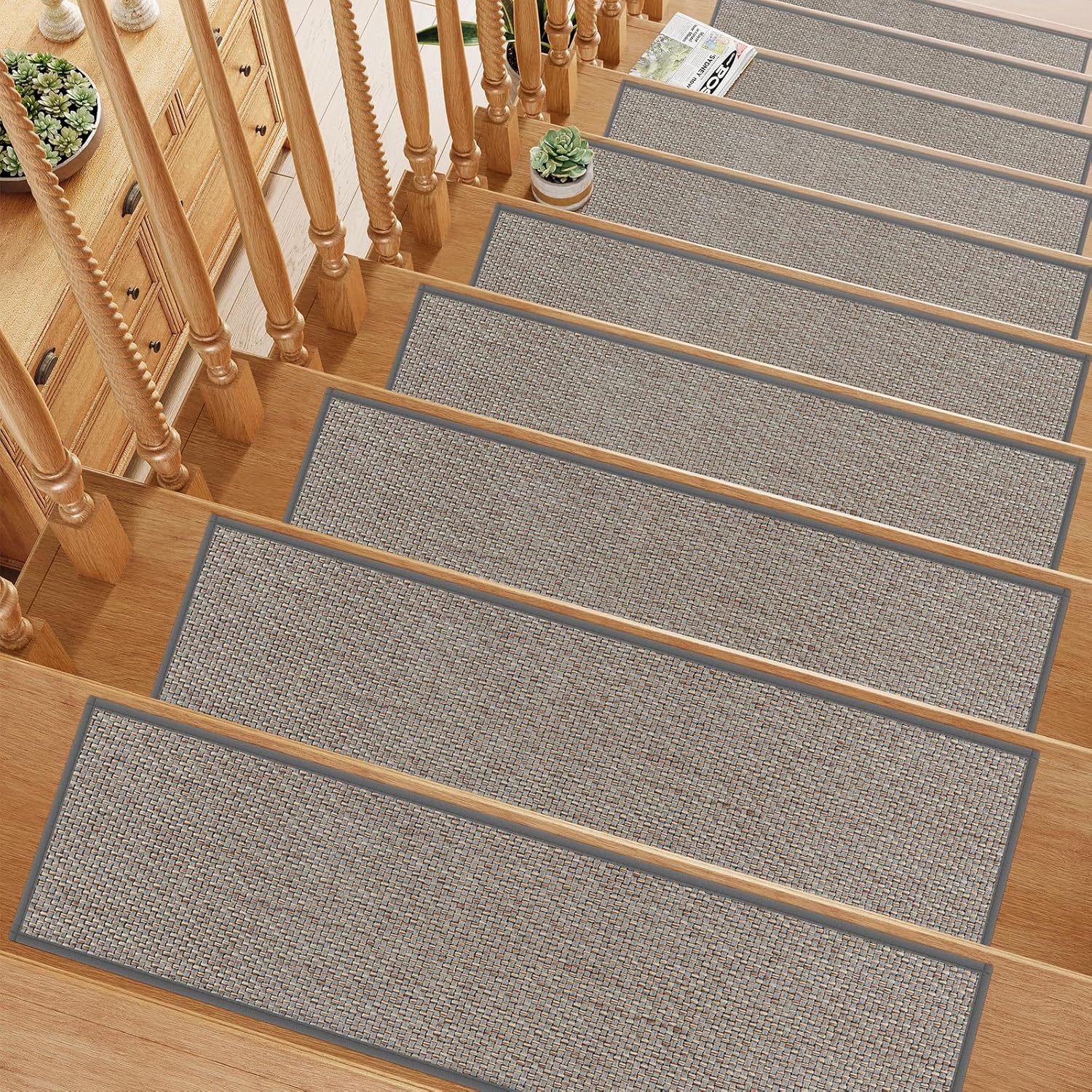 Tiveney stair treads 15pcs 8x30" linen non-slip