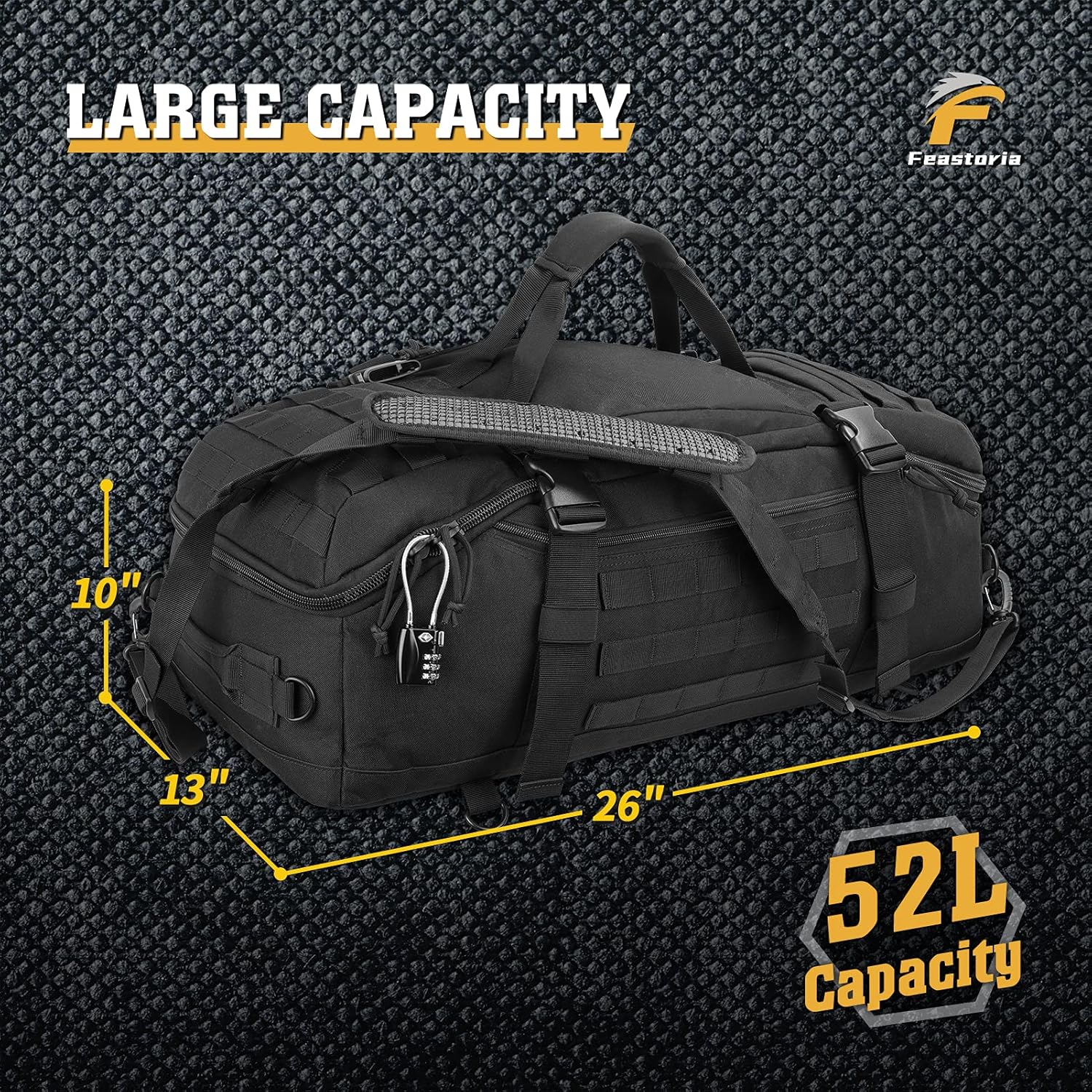 Feastoria 52L Military Hunting Backpack, Large Hunting Bag, Warfare Duffel Bag with Waterproof Cover 3 Day Assault Pack Molle Bag, Tactical bag for Hunting, Hiking, Camping, Trekking : Sports & Outdoors