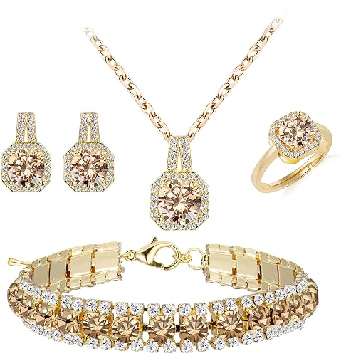 Paxuan 4pcs Cubic Zirconia Wedding Jewelry Sets for Bride Bridesmaid
