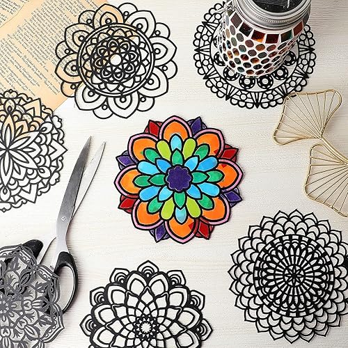 Miniatura 4 de Paquete de 18 adhesivos de mandala para ventana, kit de bricolaje para adultos, atrapasueños para ventanas, artes y manualidades, kit de bricolaje