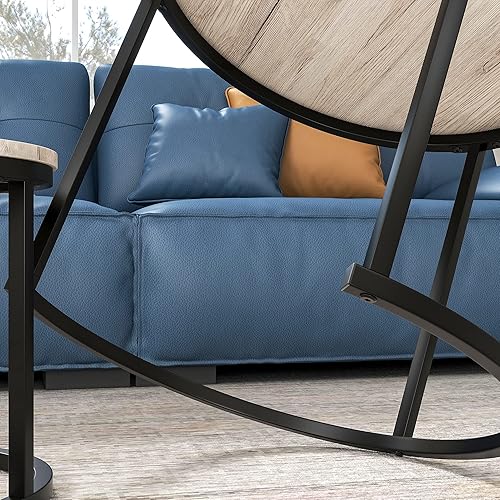 Miniatura 8 de BOFENG Mesa auxiliar redonda industrial para sala de estar, pequeña mesa de centro de madera rústica con marco de metal resistente, juego de 2 mesas