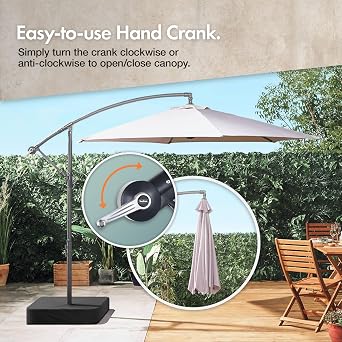 VonHaus Banana Parasol 3M Cantilever Hanging Parasol Umbrella for Outdoor, Garden, Patio Sun Shade Canopy with Hand Crank, Tilt & Rotate Function, UV30+ Protection, Air Vent, Steel Frame