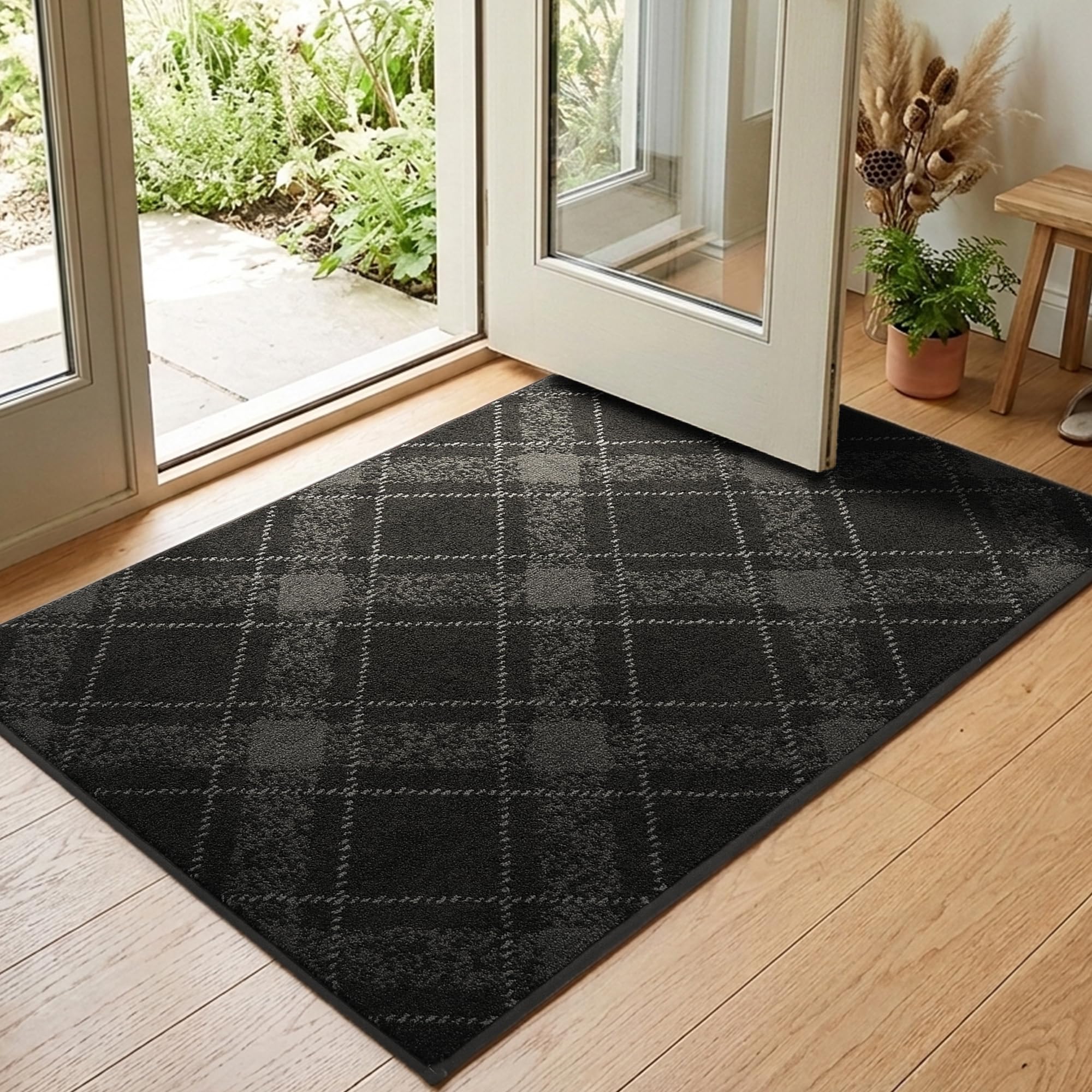 COSY HOMEER Front Door Mat Indoor 80x120 cm, Rolling-up Package No Creases, Non-Slip Dirt Trapper Entryway Rugs, Washable Low Profile Welcome Floor Mats, Black